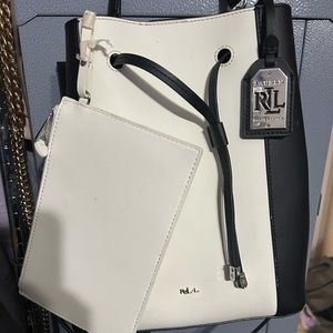 White and black Ralph Lauren shoulder bag with attached wallet